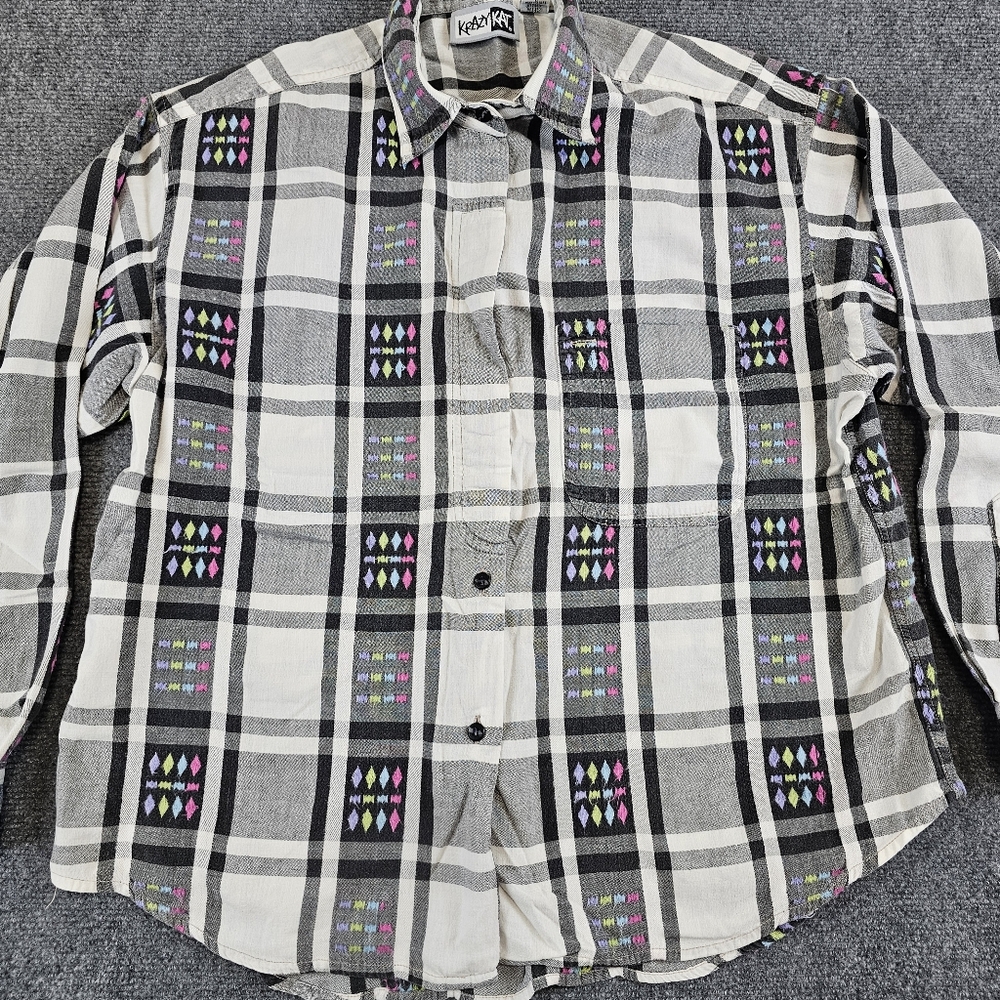 VTG 80s Krazy Kat Aztec MultiColor Embroidered Button Up Shirt L Western Rodeo